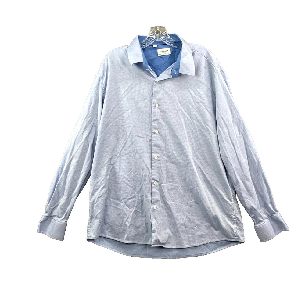 Duchamp London Dress Shirt Men's 18.5 2XL Blue Slim Fit Business Office Career